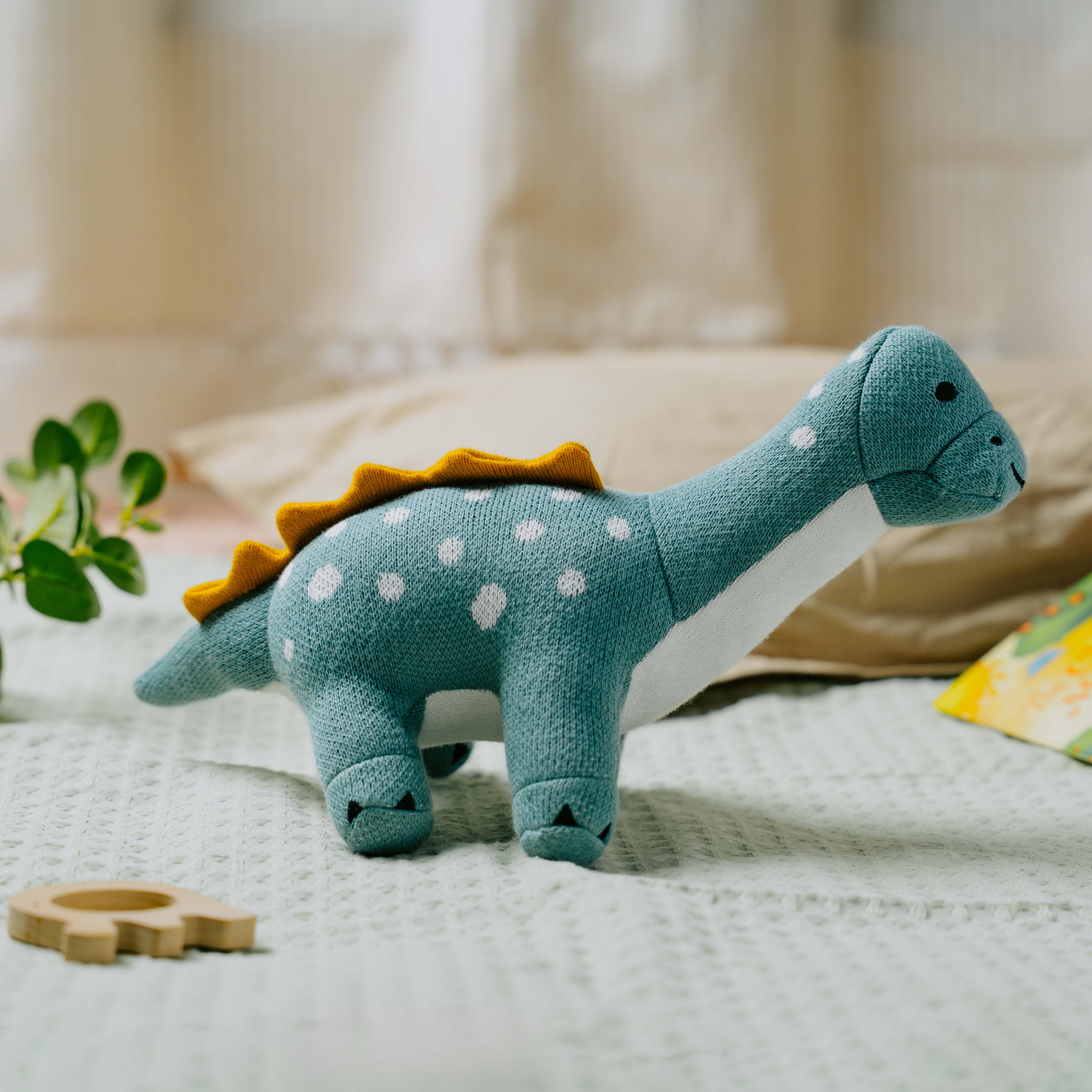 Dippy the Dino | Knitted Cotton Animal Plush Toy for Kids